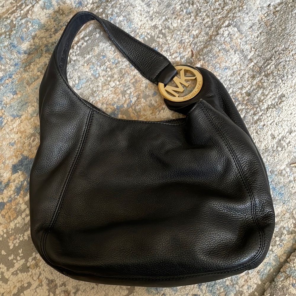 Michael Kors large black leather shoulder bag with gold hardware